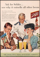 Vintage magazine ad SCHLITZ BEER from 1956 couple and waiter Tom Hall artwork