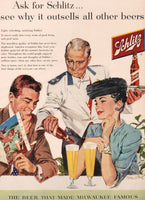 Vintage magazine ad SCHLITZ BEER from 1956 couple and waiter Tom Hall artwork