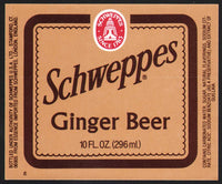 Vintage soda pop bottle label SCHWEPPES GINGER BEER 10oz size Stamford CT n-mint+