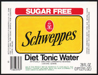 Vintage soda pop bottle label SCHWEPPES TONIC WATER 28oz size Stamford CT n-mint+