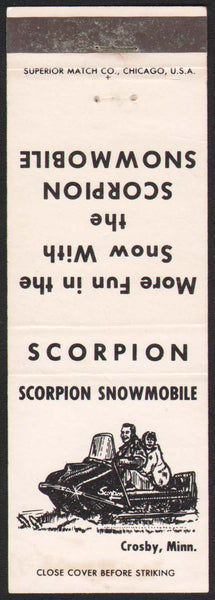 Vintage matchbook cover SCORPION SNOWMOBILE with picture Crosby Minnesota