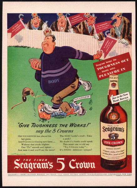 Vintage magazine ad SEAGRAMS 5 CROWN WHISKEY 1942 Patterson football art