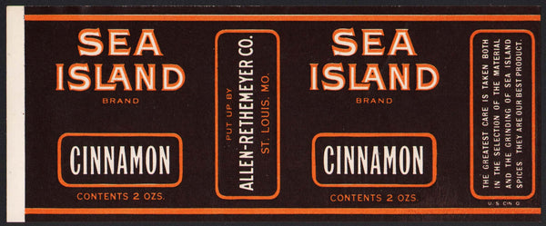 Vintage label SEA ISLAND BRAND spice Cinnamon Allen Rethemeyer Co St Louis MO