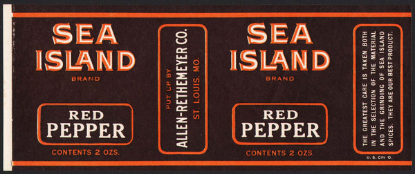 Vintage label SEA ISLAND BRAND spice Red Pepper Allen Rethemeyer Co St Louis MO