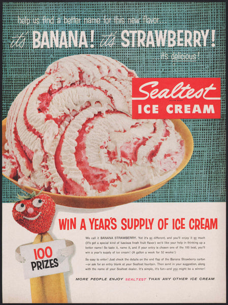 Vintage magazine ad SEALTEST ICE CREAM 1957 bowl of Banana Strawberry pictured