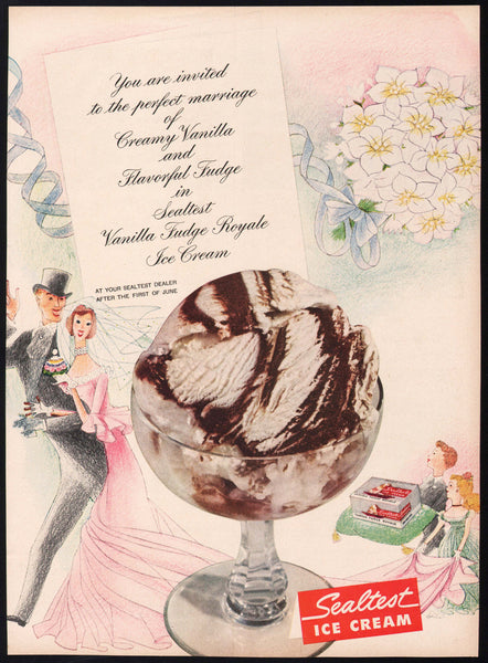 Vintage magazine ad SEALTEST ICE CREAM 1951 Vanilla Fudge Royale wedding picture