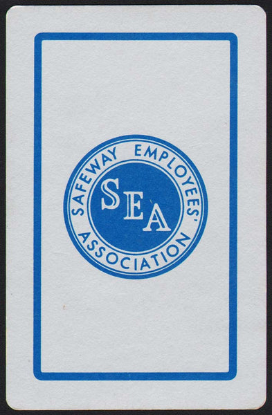 Vintage playing card SEA SAFEWAY EMPLOYEES ASSOCIATION with a silver background