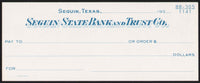 Vintage bank check SEGUIN STATE BANK and TRUST CO Texas 1950s unused n-mint+