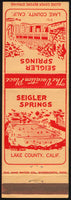 Vintage matchbook cover SEIGLER SPRINGS Vacation Place Lake County California