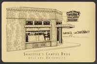Vintage playing card SHAEFFERS CAMPUS DRUG 31st and University Des Moines Iowa
