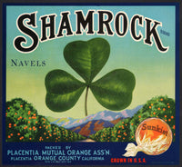 Vintage label SHAMROCK NAVELS fruit crate cloverleaf pictured Placentia California
