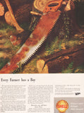 Vintage magazine ad SHELL gas oil from 1945 Every Farmer has a Boy rusty saw pictured