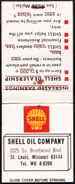 Vintage full matchbook SHELL OIL COMPANY clamshell logo St Louis Missouri unused