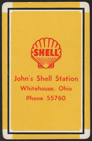 Vintage playing card SHELL gas oil Johns Shell Station Phone 55760 Whitehouse Ohio