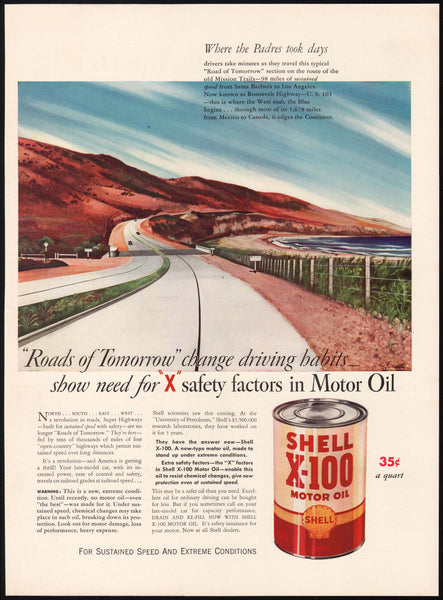 Vintage magazine ad SHELL X100 MOTOR OIL 1941 Lewandowski art Roosevel ...