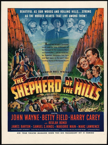 Vintage magazine ad THE SHEPHERD OF THE HILLS movie from 1941 John Wayne full color