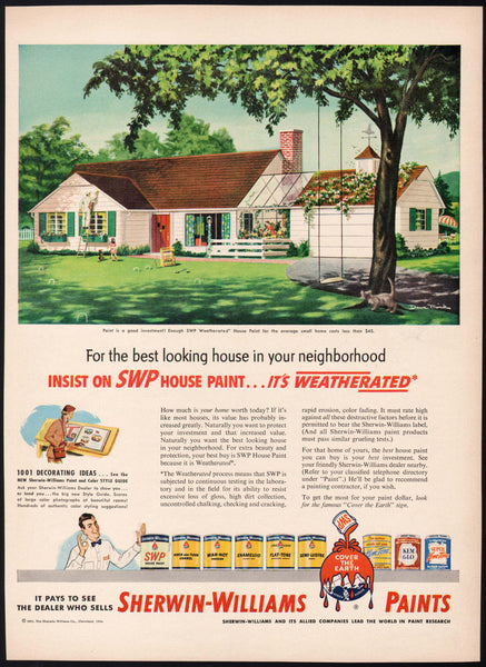 Vintage magazine ad SHERWIN WILLIAMS PAINT 1951 Dave Mink signed art of house