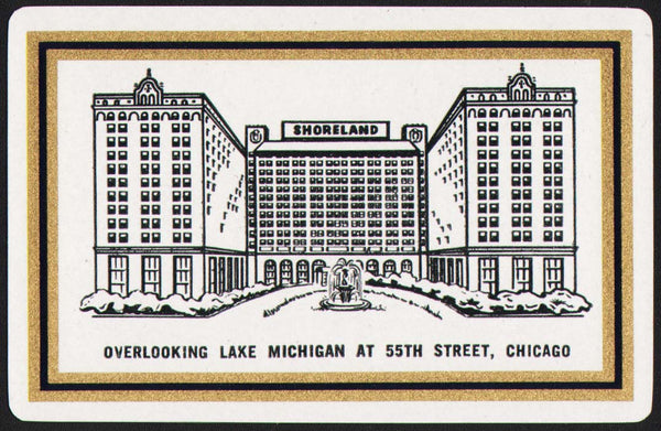Vintage playing card SHORELAND blue hotel pictured Overlooking Lake Michigan Chicago