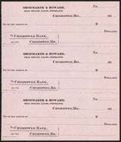Vintage bank checks SHOWMAKER and HOWARD 1910s Chilhowee Missouri 3 connected