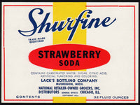 Vintage soda pop bottle label SHURFINE STRAWBERRY Muskegon Michigan unused n-mint+
