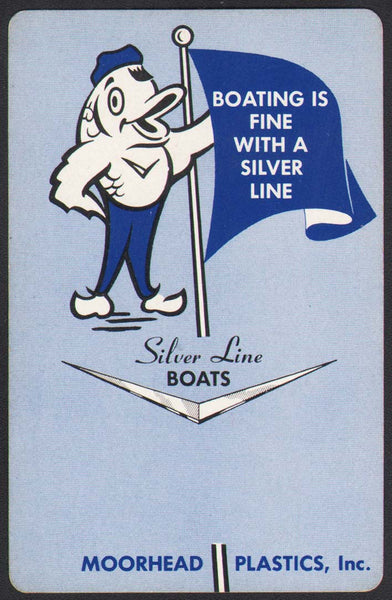 Vintage playing card SILVER LINE BOATS fish with flag picture Moorhead Minnesota