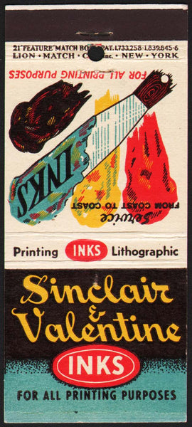 Vintage matchbook cover SINCLAIR and VALENTINE INKS Print Lithographic New York