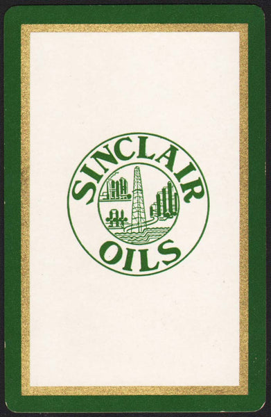 Vintage playing card SINCLAIR OILS green border oil derrick and refinery picture