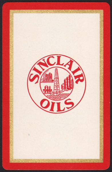 Vintage playing card SINCLAIR OILS red border oil derrick and refinery pictured