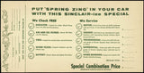 Vintage receipt SINCLAIR MOTOR OIL Put Spring Zing in Your Car unused n-mint+
