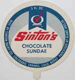 Vintage lid SINTONS Chocolate Sundae Sinton Dairy Colorado Springs CO n-mint