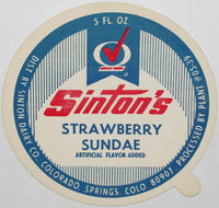 Vintage lid SINTONS Strawberry Sundae Sinton Dairy Colorado Springs CO n-mint