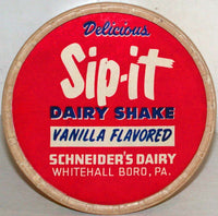 Vintage paper cup SIP IT DAIRY SHAKE with lid Schneiders Dairy Whitehall Boro PA