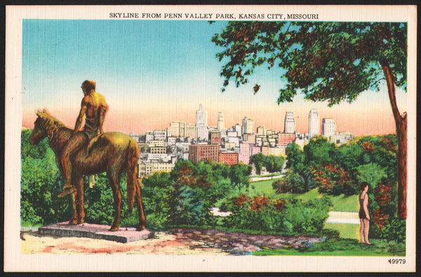 Vintage postcard SKYLINE PENN VALLEY PARK Kansas City Missouri first day issue