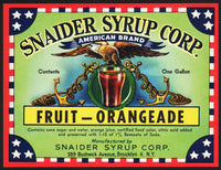 Vintage soda pop bottle label SNAIDER SYRUP FRUIT ORANGEADE eagle Brooklyn NY