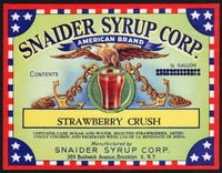 Vintage soda pop bottle label SNAIDER SYRUP STRAWBERRY CRUSH eagle Brooklyn NY