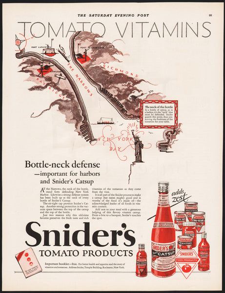 Vintage magazine ad SNIDERS TOMATO PRODUCTS from 1926 catsup and The Narrows pictured
