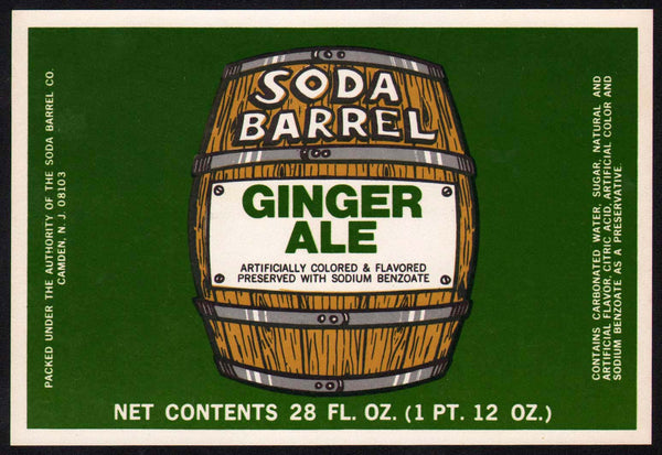 Vintage soda pop bottle label SODA BARREL GINGER ALE unused new old stock n-mint+