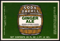 Vintage soda pop bottle label SODA BARREL GINGER ALE unused new old stock n-mint+