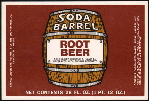 Vintage soda pop bottle label SODA BARREL ROOT BEER unused new old stock n-mint+