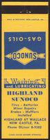 Vintage matchbook cover SUNOCO Gas Oils Highland Sunoco New Castle Pennsylvania