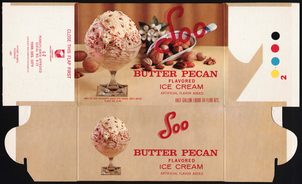 Vintage box SOO ICE CREAM Butter Pecan Sault Ste Marie Michigan unused n-mint