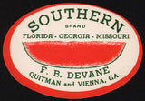 Vintage label SOUTHERN BRAND watermelon pictured Quitman and Vienna GA n-mint+