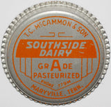 Vintage milk bottle cap SOUTHSIDE DAIRY metal Dacro McCammon Maryville Tennessee