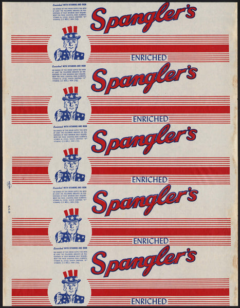Vintage bread wrapper SPANGLERS ENRICHED Uncle Sam pictured unused new old stock