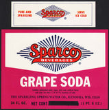 Vintage soda pop bottle label SPARCO GRAPE SODA Kenosha Wisconsin new old stock
