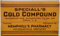 Vintage box SPECIALLS COLD COMPOUND Hemphills Pharmacy Nicholasville Kentucky