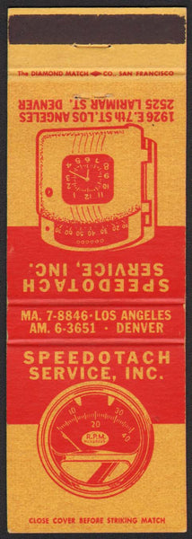 Vintage matchbook cover SPEEDOTACH SERVICE Sun tachometer Los Angeles Denver