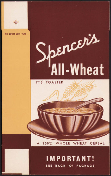 Vintage box SPENCERS ALL WHEAT cereal bowl picture Burns Tennessee unused n-mint