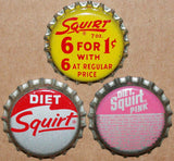 Vintage soda pop bottle caps SQUIRT Collection of 3 different new old stock