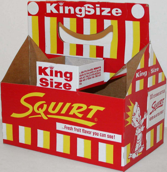 Vintage soda pop bottle carton SQUIRT 1958 King Size boy pictured new old stock